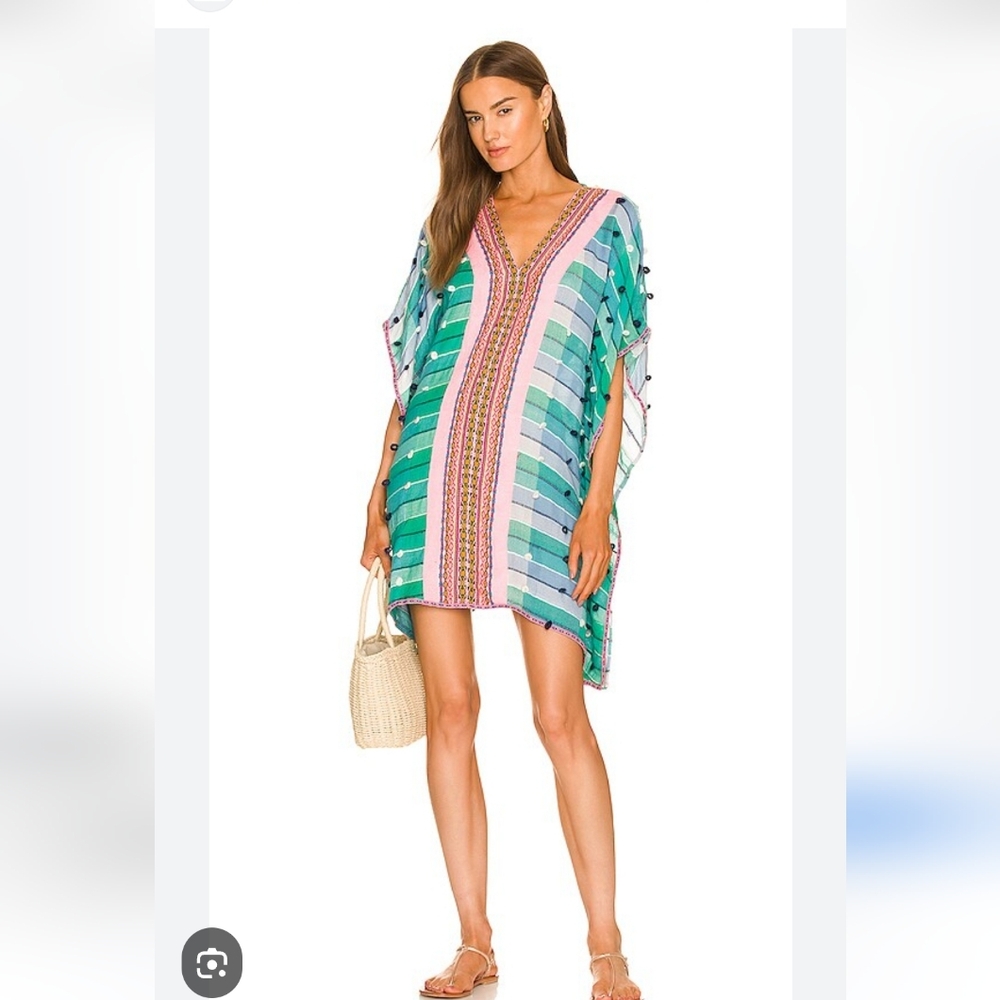 Pitusa Loopweave Mini Thobe Cover Up In Pink And Green Striped